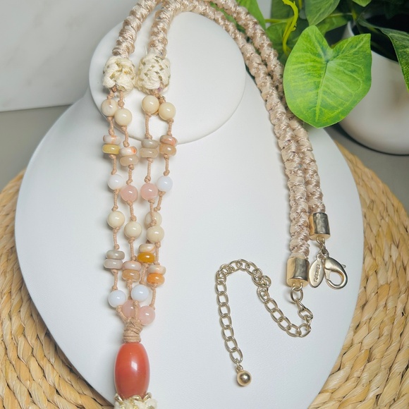 CHICO’S Coral and Cream colored double-strand corded beaded tassel necklace - Picture 3 of 13